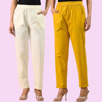 SAAV Regular Fit Women Cream, Yellow Trousers