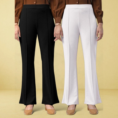 Anitafashion Comfort Fit, Regular Fit Women Black, White Trousers