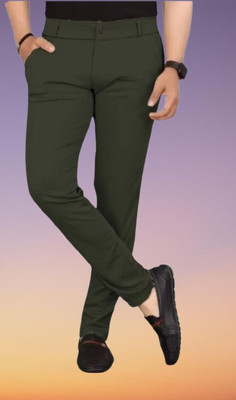 Advikfashion Slim Fit Men Dark Green Trousers