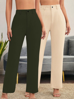 CILIMILI Relaxed Women Beige, Green Trousers
