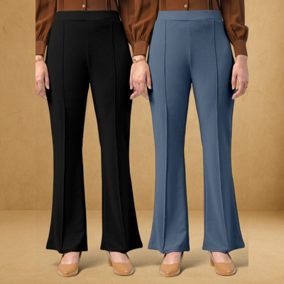 Anitafashion Comfort Fit, Regular Fit Women Black, Grey Trousers