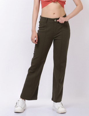 CLOTHINK India Regular Fit Women Dark Green Trousers