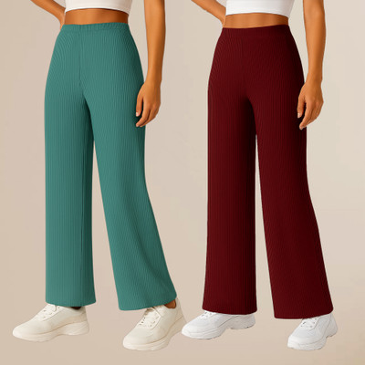METRONAUT Comfort Fit Women Light Green, Maroon Trousers