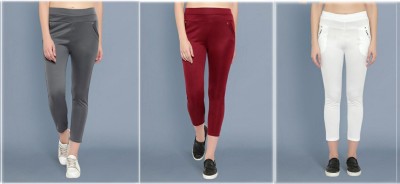 Miraksh Regular Fit Women Grey, Maroon, White Trousers