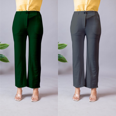 INDIANRANG Regular Fit Women Dark Green, Grey Trousers