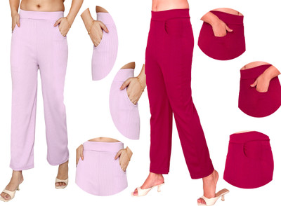 Fashion Bazaar Regular Fit Women Purple, White Trousers