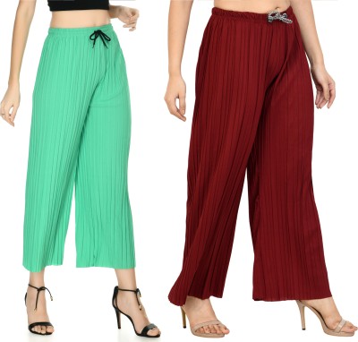 GLOWIC Regular Fit Women Light Green, Maroon Trousers