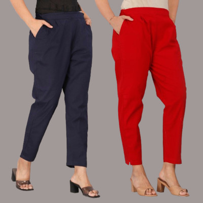 Zucii Regular Fit Women Dark Blue, Red Trousers
