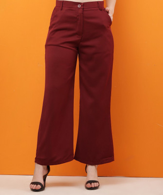 CLOTHINK India Regular Fit Women Maroon Trousers