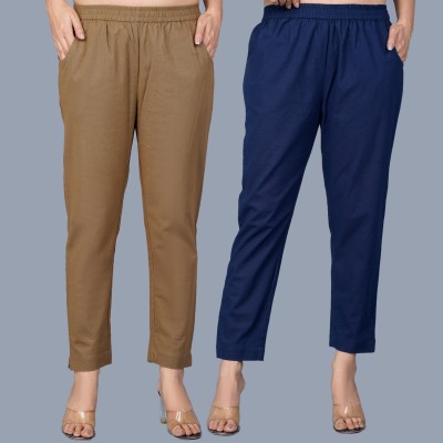 QuaClo Regular Fit Women Brown, Dark Blue Trousers