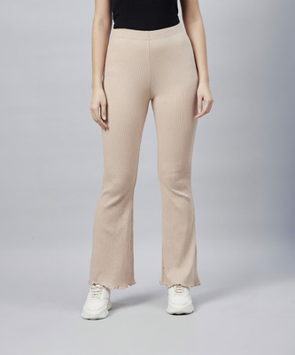 BLINKIN Flared Women Beige Trousers