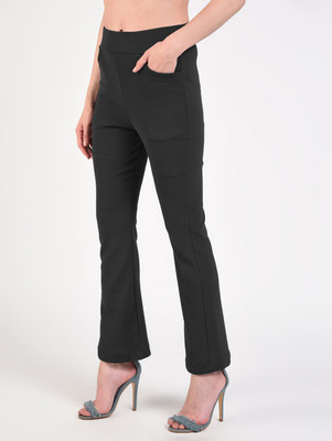 FLOREOS Flared Women Black Trousers