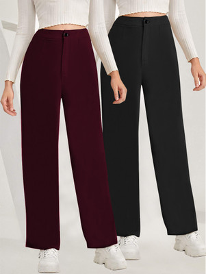CILIMILI Relaxed Women Black, Maroon Trousers