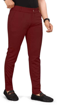 lapataclub Slim Fit Men Maroon Trousers