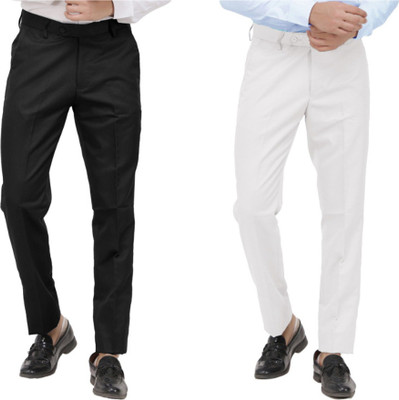 LAHSUAK Regular Fit Men Black, White Trousers