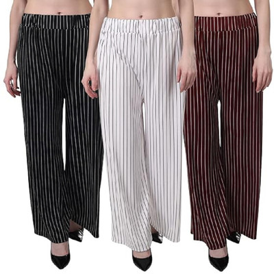DCLOTHZ Relaxed Women Black, White, Maroon Trousers