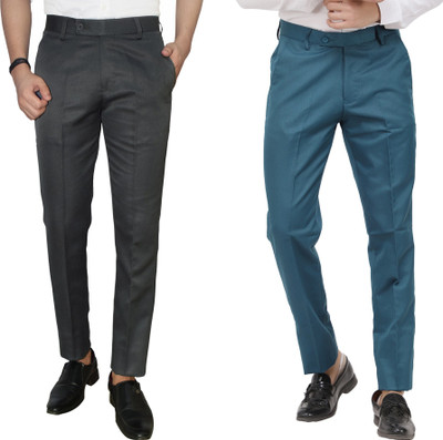 Kundan Regular Fit Men Grey, Dark Blue Trousers