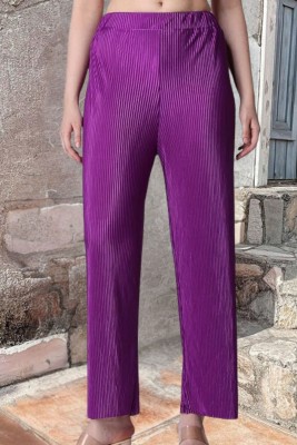 POPWINGS Relaxed Women Purple Trousers