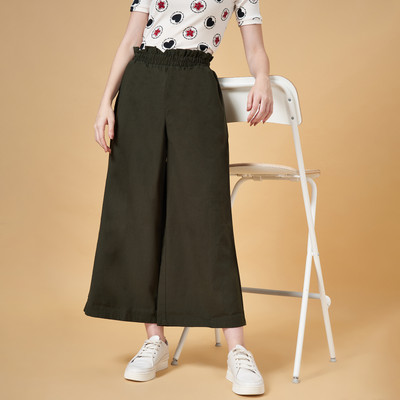 PEOPLE Flared Women Green Trousers