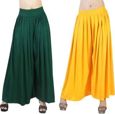 Fashion Bazaar Flared Women Dark Green, Yellow Trousers