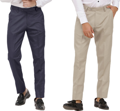 Kundan Regular Fit Men Grey, Brown Trousers