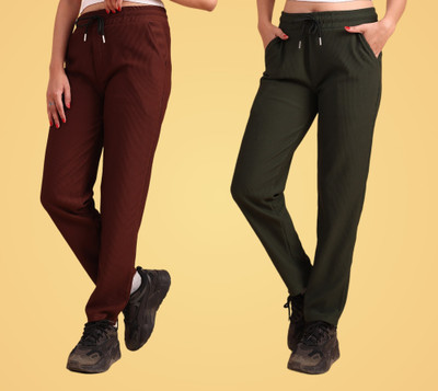 GIBBONTE Self Design Women Brown, Dark Green Track Pants