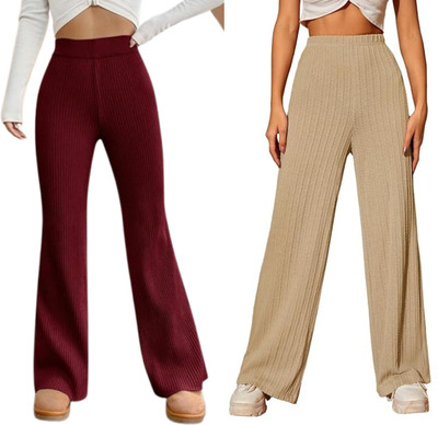Khdijh Creation Regular Fit, Comfort Fit Women Maroon, Beige Trousers