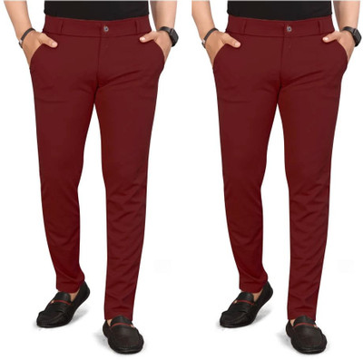 ynam Regular Fit Men Maroon Trousers