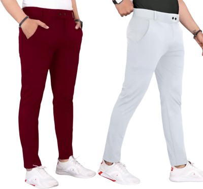 GIBBONTE Slim Fit Men Maroon, White Trousers