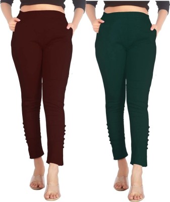 SAJATA Slim Fit Women Brown, Green Trousers