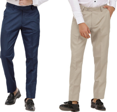 LAHSUAK Regular Fit Men Dark Blue, Brown Trousers