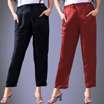 QuaClo Regular Fit Women Black, Maroon Trousers