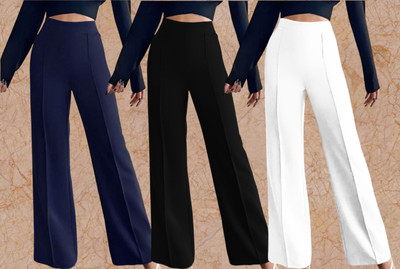 Kasendra Regular Fit Women Blue, Black, White Trousers