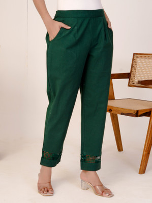 Chiraiyaa Regular Fit, Straight Fit Women Dark Green Trousers