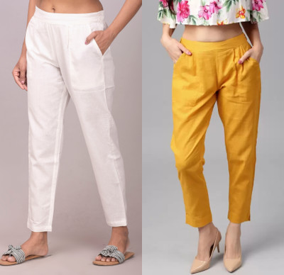 Tanusiya Regular Fit Women White, Yellow Trousers