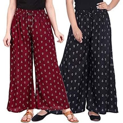 PALAZZO DESIGNS Relaxed Women Maroon, Black Trousers