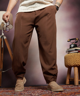 Instafab Plus Regular Fit Men Brown Trousers