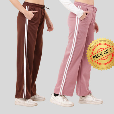Tiger Style Striped Women Brown, Pink Track Pants