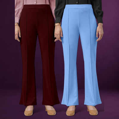 Anitafashion Comfort Fit, Regular Fit Women Maroon, Light Blue Trousers