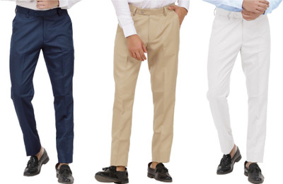 LAHSUAK Regular Fit Men Dark Blue, Beige, White Trousers