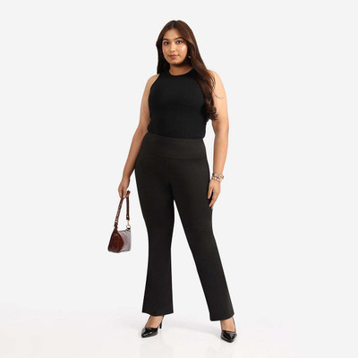 BlissClub Ultimate Slit Flare Pants, Lite - Regular Flared Women Black Trousers