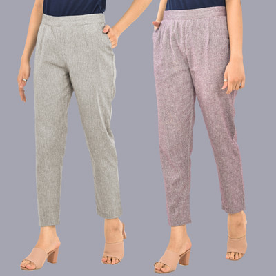 QuaClo Regular Fit Women Grey, Purple Trousers