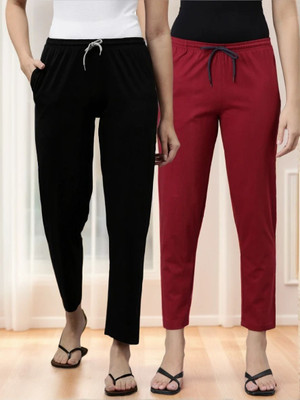 Kryptic Regular Fit Women Black, Maroon Trousers