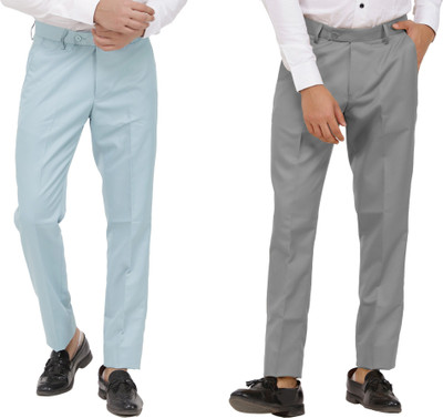 Kavita Fasion Regular Fit Men Light Blue, Grey Trousers