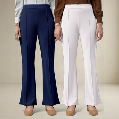 nitafashion Comfort Fit, Regular Fit Women Dark Blue, White Trousers