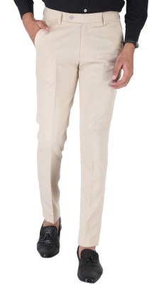 SREY Regular Fit Men Cream Trousers