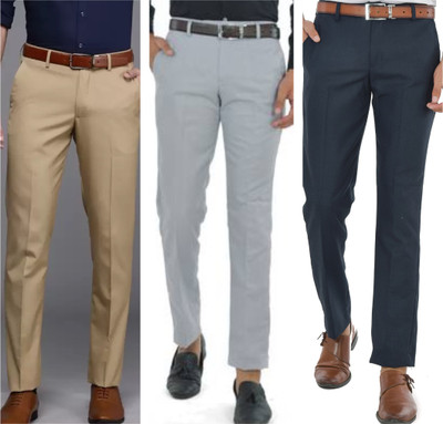 Macberrys Regular Fit Men Cream, Grey, Blue Trousers