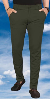 CIVIRASTTYLE Slim Fit Men Green Trousers