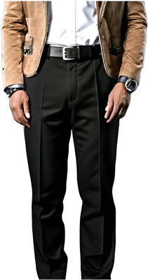 MUKHTARGARMENT Slim Fit Men Black Trousers