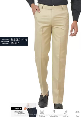 Blends Trendz Slim Fit Men Cream Trousers